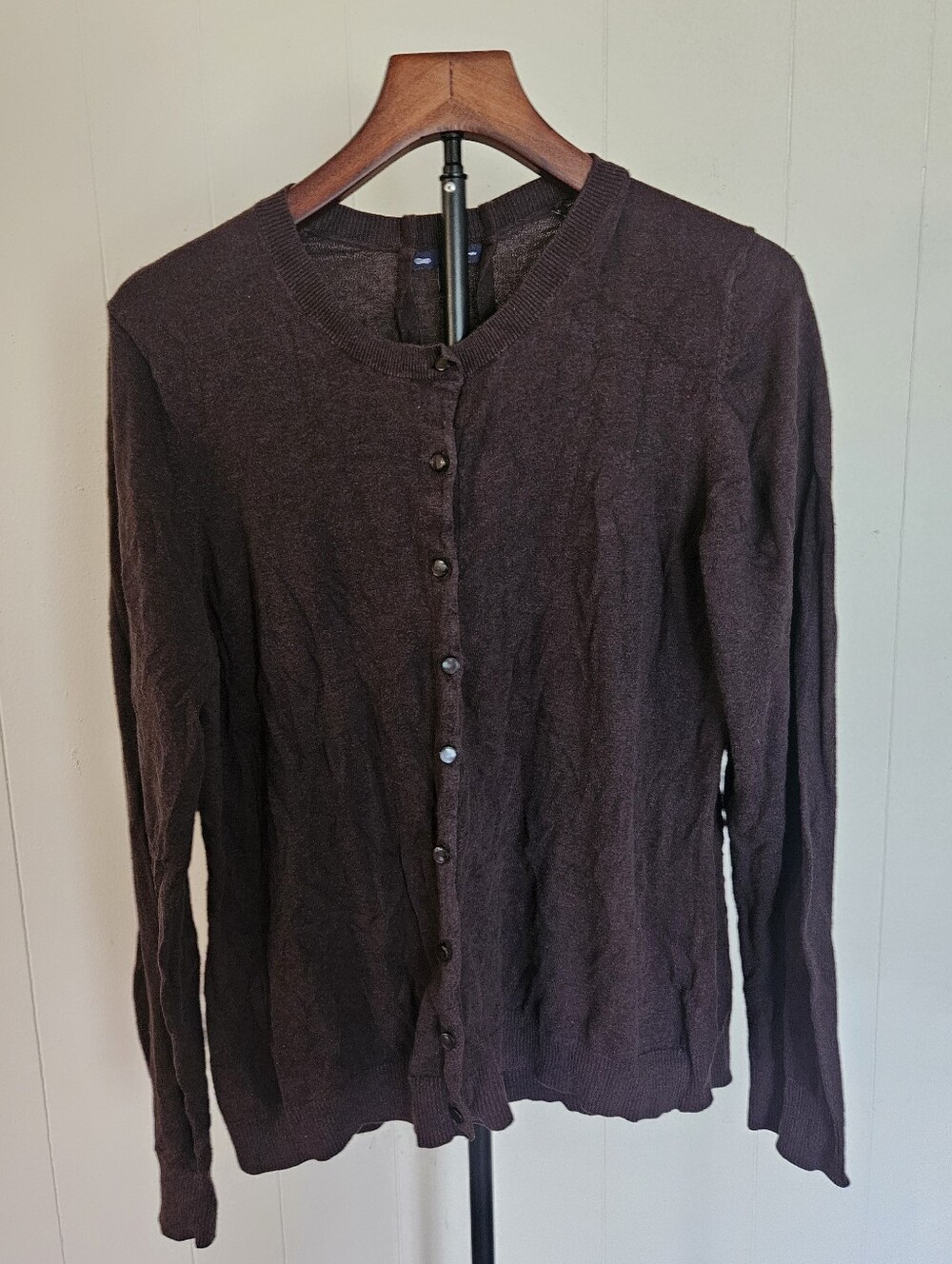 GAP Women's Dark Brown Button-Up Crewneck Cardigan